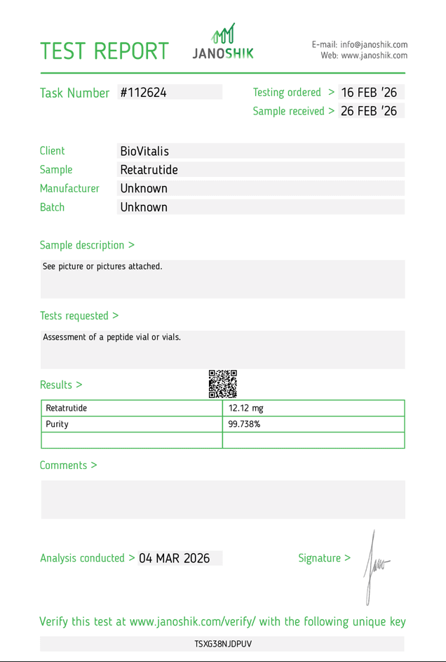 Janoshik test report preview